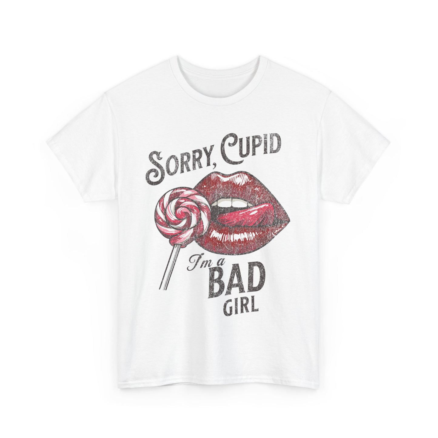 Valentine's Day Bad Girl Distressed Tee Red Lips Lollipop Shirt | 0003 |