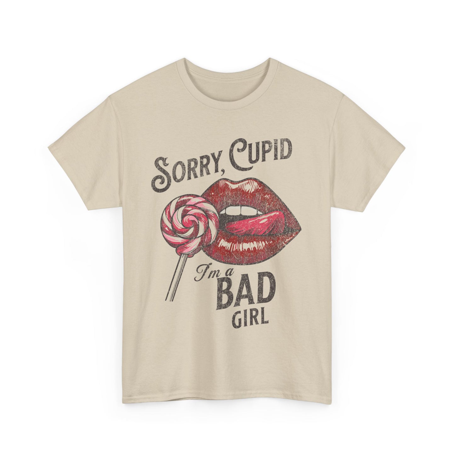 Valentine's Day Bad Girl Distressed Tee Red Lips Lollipop Shirt | 0003 |