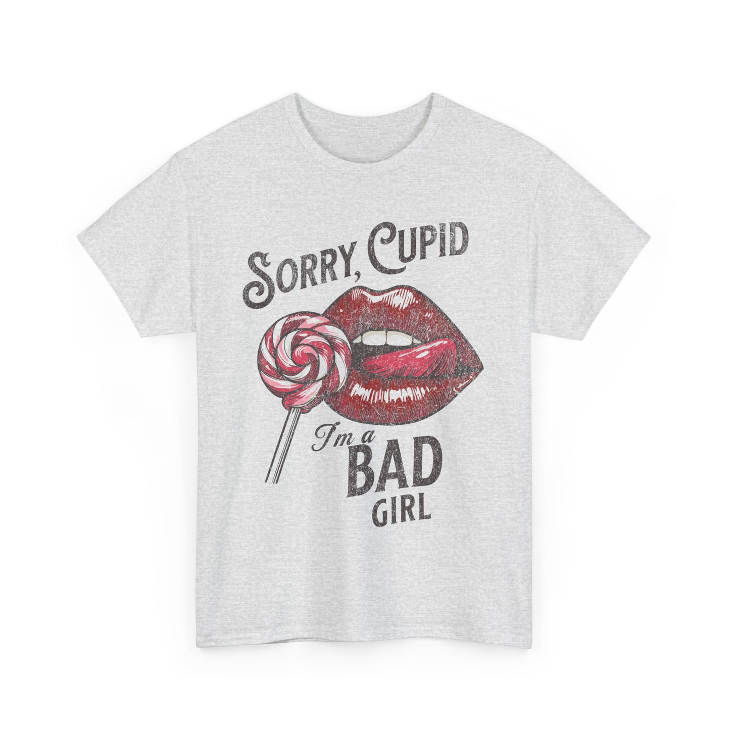 Valentine's Day Bad Girl Distressed Tee Red Lips Lollipop Shirt | 0003 |