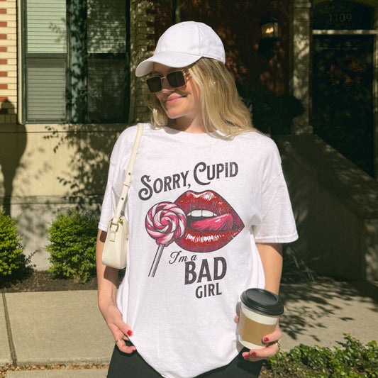 Valentine's Day Bad Girl Distressed Tee Red Lips Lollipop Shirt | 0003 |