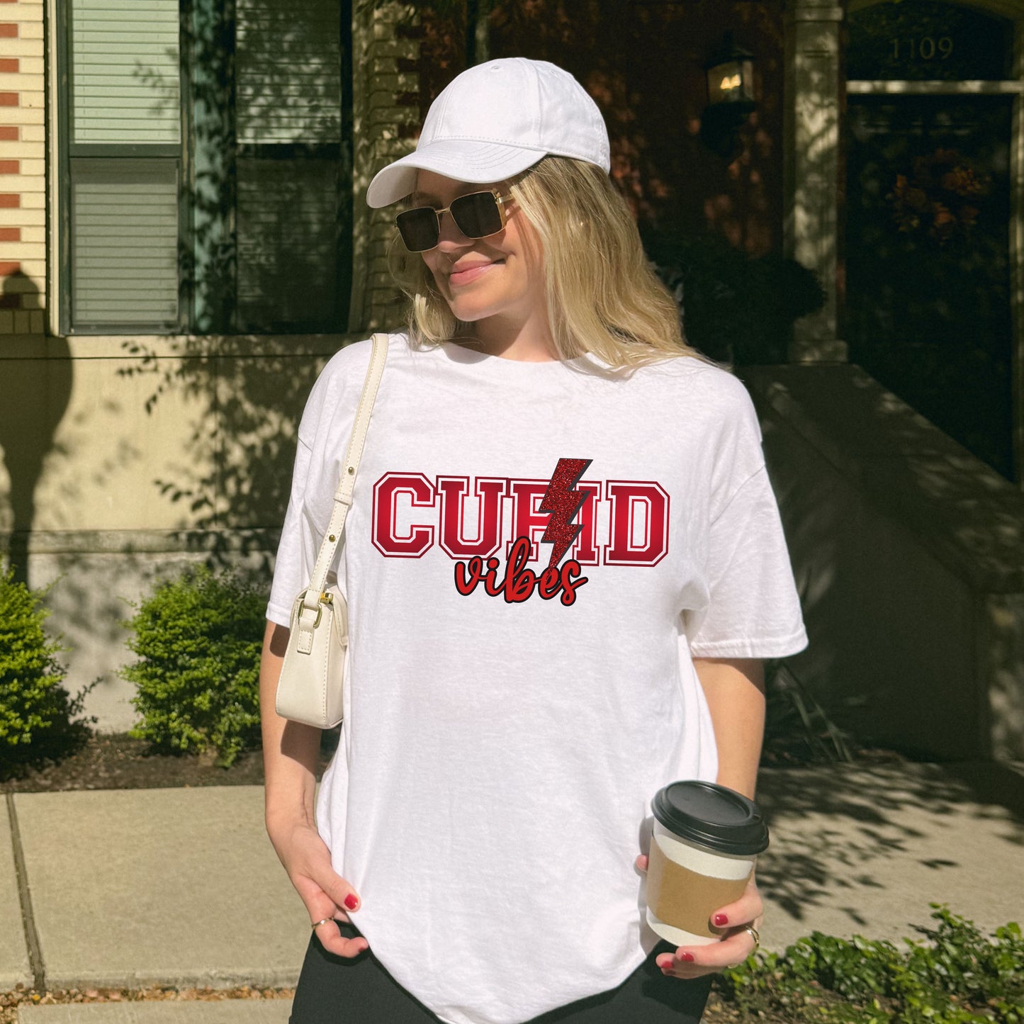 Cupid Vibes Varsity Letters Valentine's Day Tee - Heartfelt Cupid Design | 0008