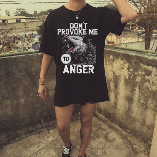 Retro Raccoon “Don’t Provoke Me to Anger” T-Shirt – Funny, Fierce, and Full of Personality | 0020